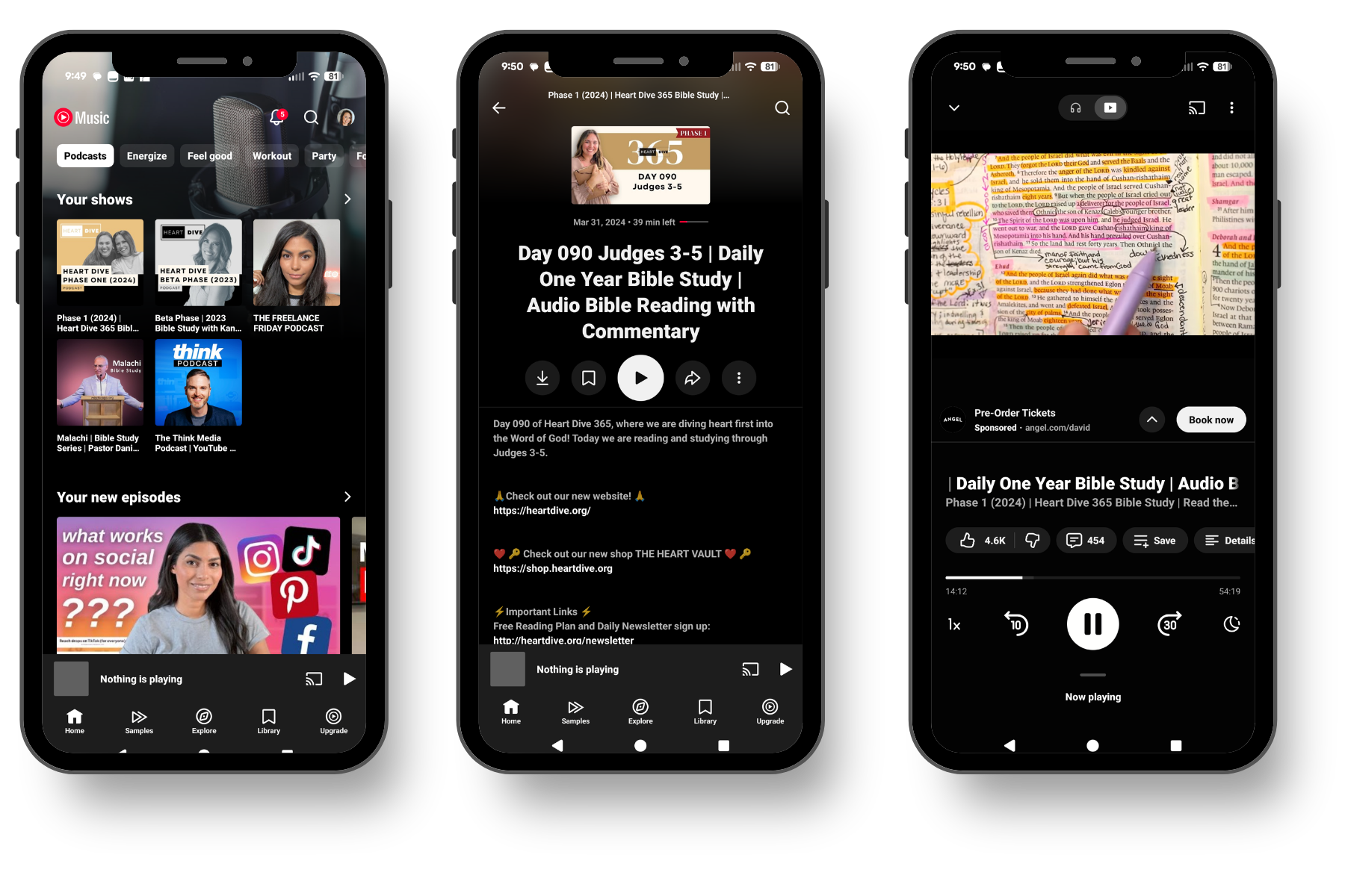download the youtube music app to listen and watch the heart dive bible plan heart dive platforms _ podcasts spotify itunes amazon and youtube music (3) download the youtube music app to listen and watch the heart dive bible plan