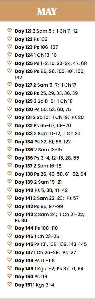 calendar view of MONTH 5: MAY 1-31 (Days 121-151)